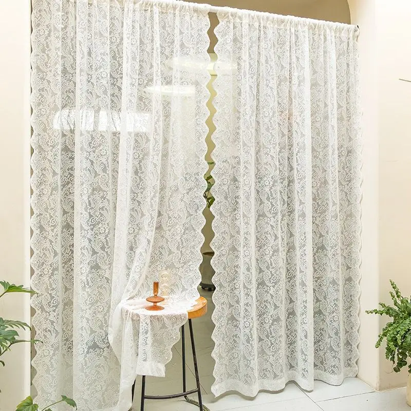European-Style Lace Curtains, White Warp-Knitted Window Screens, Fresh Pastoral Door Curtains for Living Room, Bedroom, and Bay Windows, Ready-Made thumbnail 2