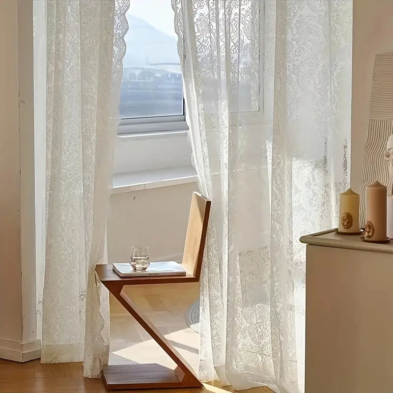 European-Style Lace Curtains, White Warp-Knitted Window Screens, Fresh Pastoral Door Curtains for Living Room, Bedroom, and Bay Windows, Ready-Made thumbnail 3