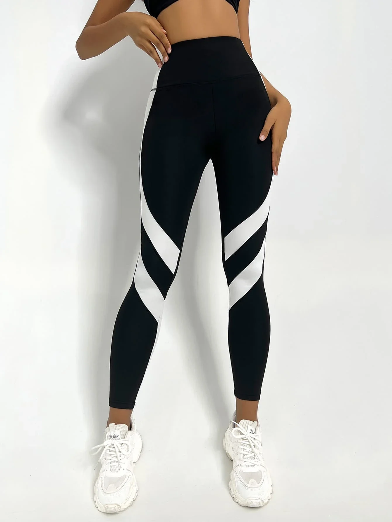 Two Tone Yoga Leggings Tummy Control Sports Tights thumbnail 4