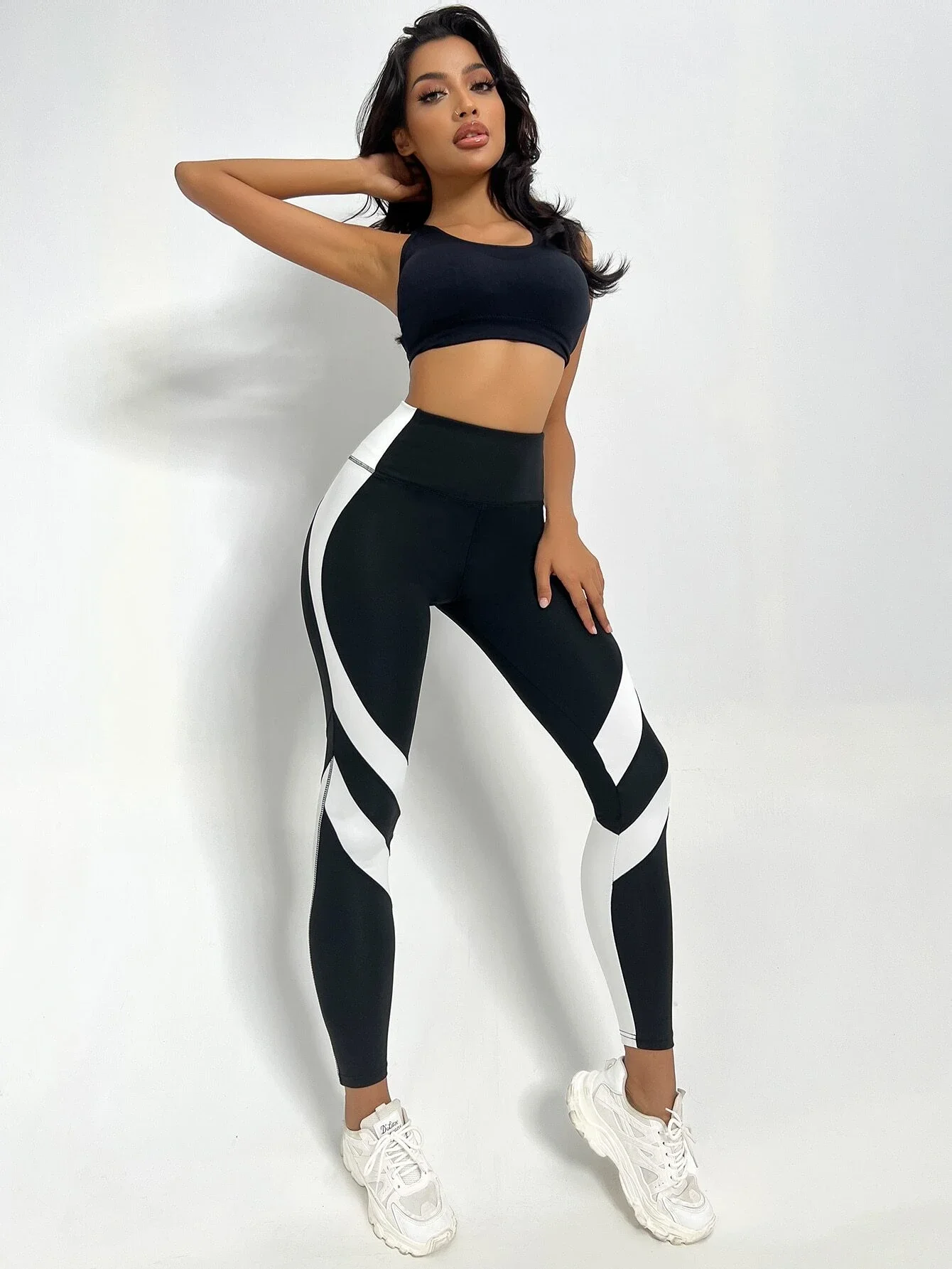 Two Tone Yoga Leggings Tummy Control Sports Tights thumbnail 6