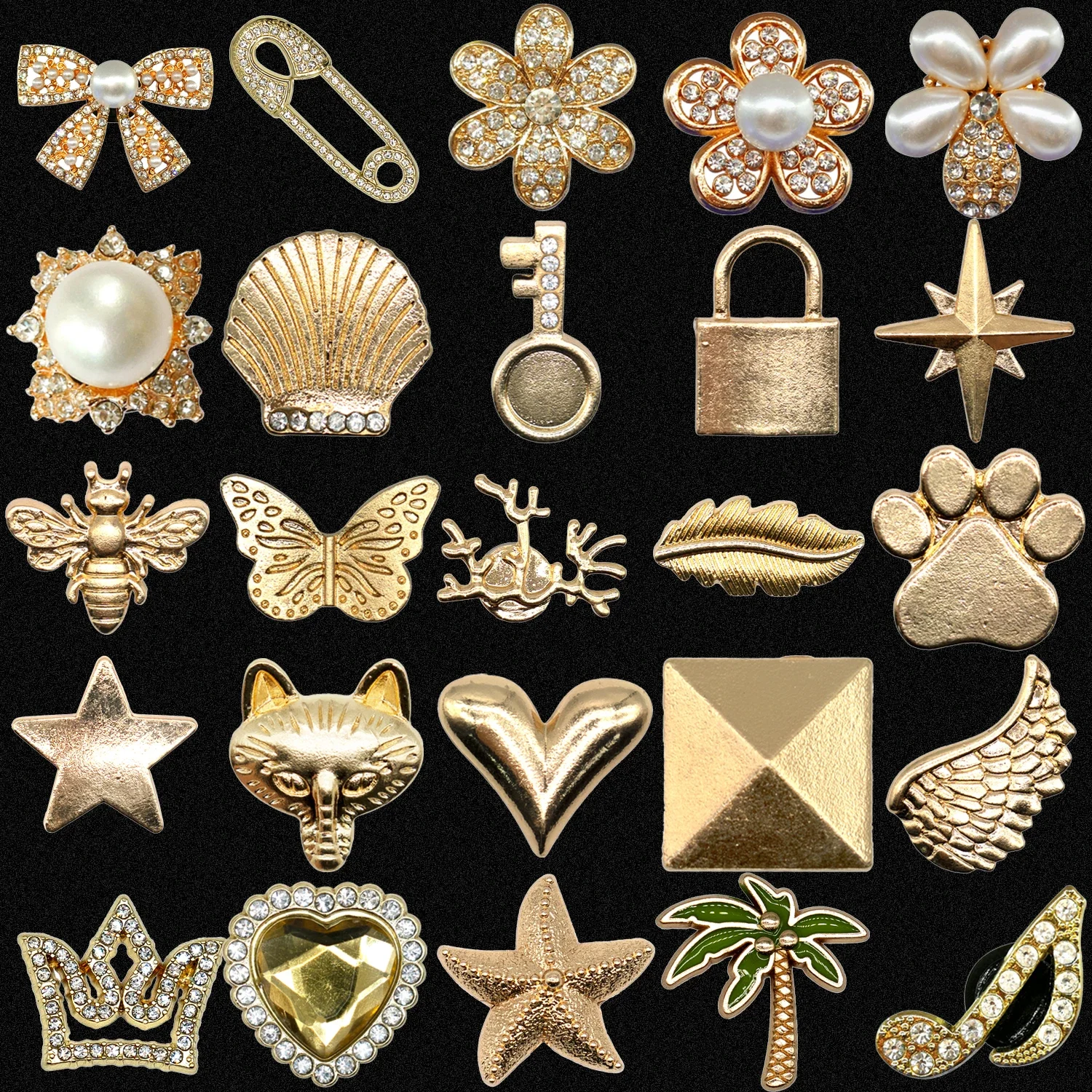 1pcs Designer Golden Crown Metal Shoe Charms Sea Star Shell Luxury Decorations for Shoe Accessorie Heart Pins for Women Girls thumbnail 2