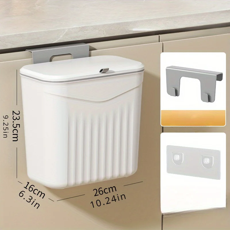 Effortless Cleanup Space-Saving White Wall-Mounted Trash Bin for Kitchen - Durable Plastic, Multi-Functional Garbage Storage thumbnail 2