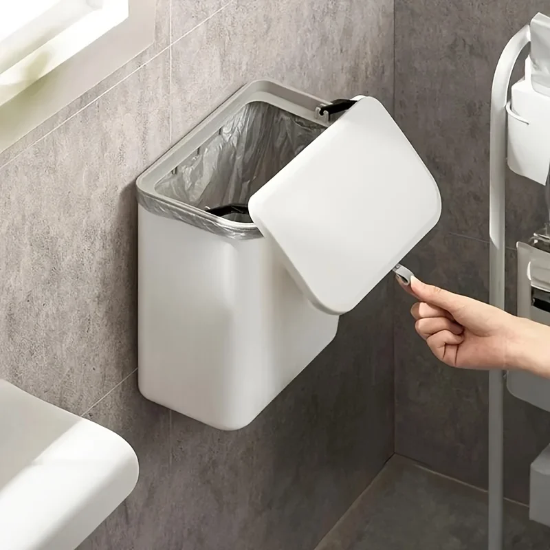 Effortless Cleanup Space-Saving White Wall-Mounted Trash Bin for Kitchen - Durable Plastic, Multi-Functional Garbage Storage thumbnail 5