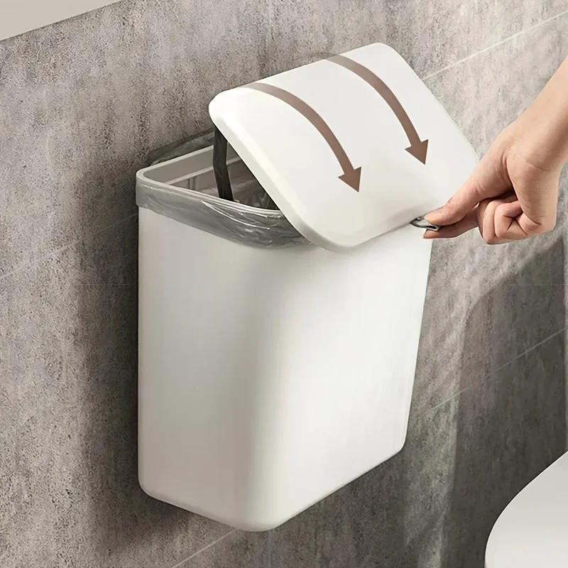 Effortless Cleanup Space-Saving White Wall-Mounted Trash Bin for Kitchen - Durable Plastic, Multi-Functional Garbage Storage thumbnail 3