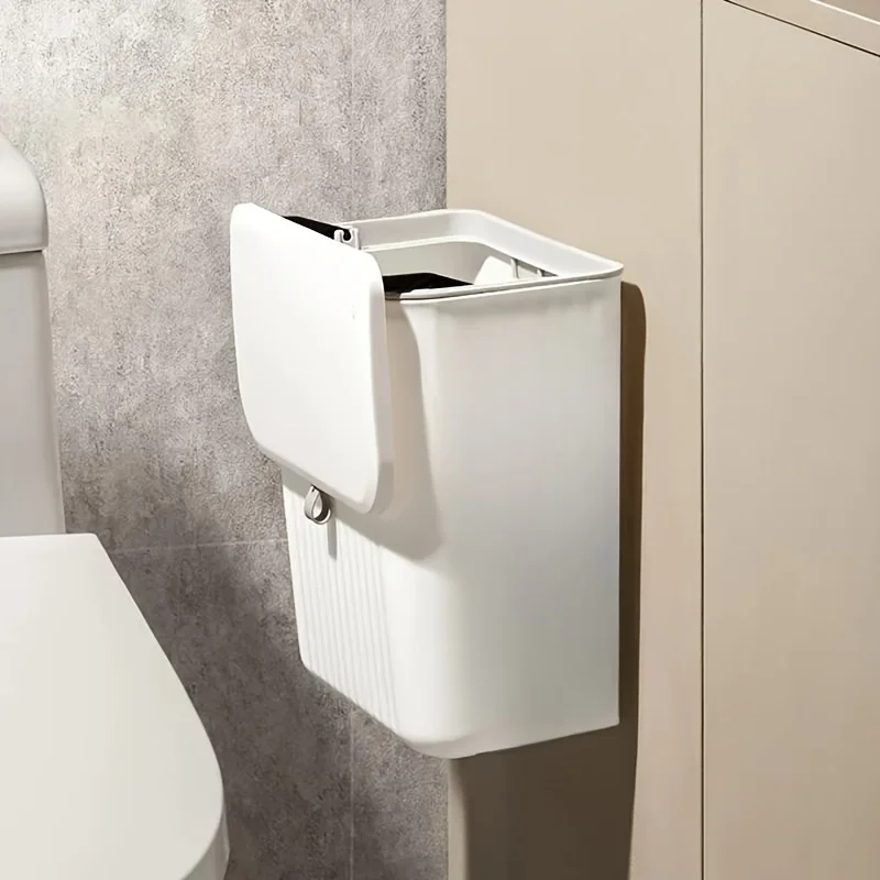 Effortless Cleanup Space-Saving White Wall-Mounted Trash Bin for Kitchen - Durable Plastic, Multi-Functional Garbage Storage thumbnail 4