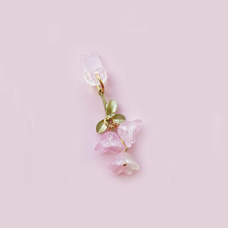 1PC For Phone/Type-C Interface Cute Pink Lily Of The Valley Phone Charm Flower Green Leaf Dust Plug DIY Accessories thumbnail 6