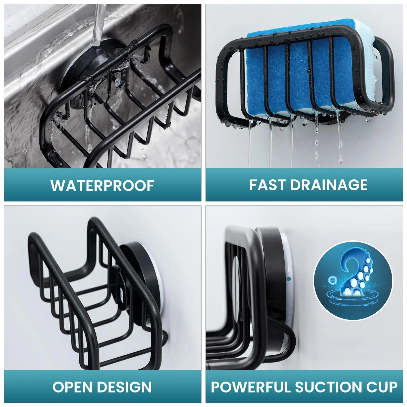 TAILI Sponge Holder for Kitchen Sink Organizer with Suction Cup Rustproof Sink Sponge Stand Removable Kitchen Sponge Holder thumbnail 4