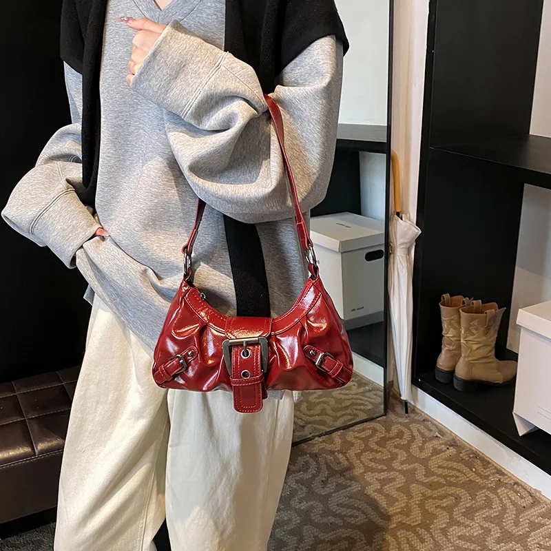 2025 Spring Hot Selling Maillard Style Retro Style Small Bag Spicy Girl Y2K Wasteland Style Vintage Leather Shoulder Armpit Bag thumbnail 4