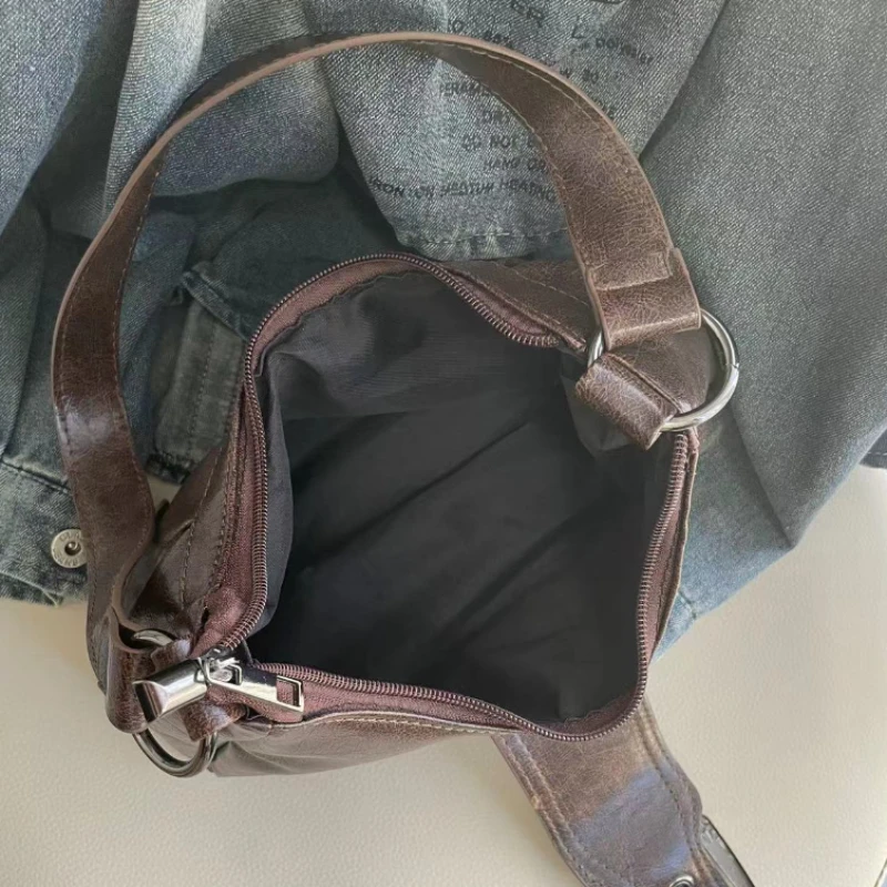 2025 Spring Hot Selling Maillard Style Retro Style Small Bag Spicy Girl Y2K Wasteland Style Vintage Leather Shoulder Armpit Bag thumbnail 5