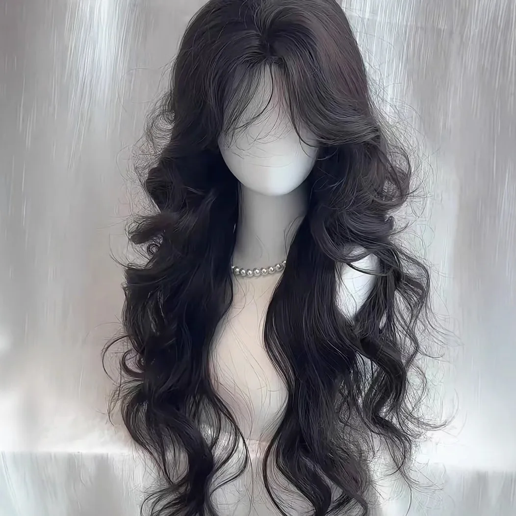 Lolita Black Wig for Women Long Wavy Hair 75cm Curly Wig with Bangs Cosplay Headband Wigs Synthetic Wigs for Daily Use thumbnail 3