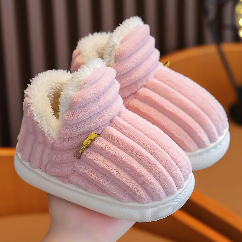 Bebealy Winter Children Shoes Outdoor Fuzzy Antiskid Cotton Slippers Indoor Soft Boys Slippers Classic Fur Girl House Slippers thumbnail 3