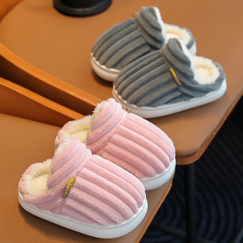 Bebealy Winter Children Shoes Outdoor Fuzzy Antiskid Cotton Slippers Indoor Soft Boys Slippers Classic Fur Girl House Slippers thumbnail 5