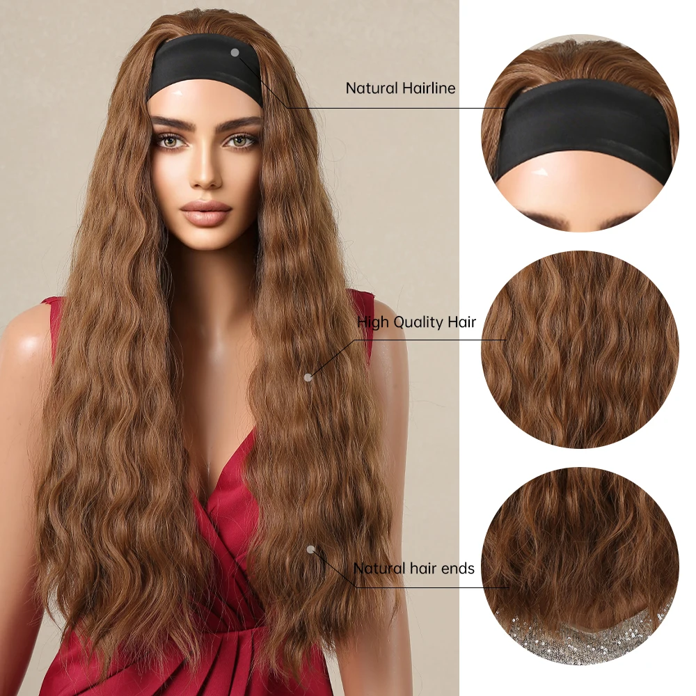 Brown Headband Synthetic Wig Long Curly Wavy Wig Natural Looking Daily Hair for Women Party Cosplay Use High Temperature Fiber thumbnail 2