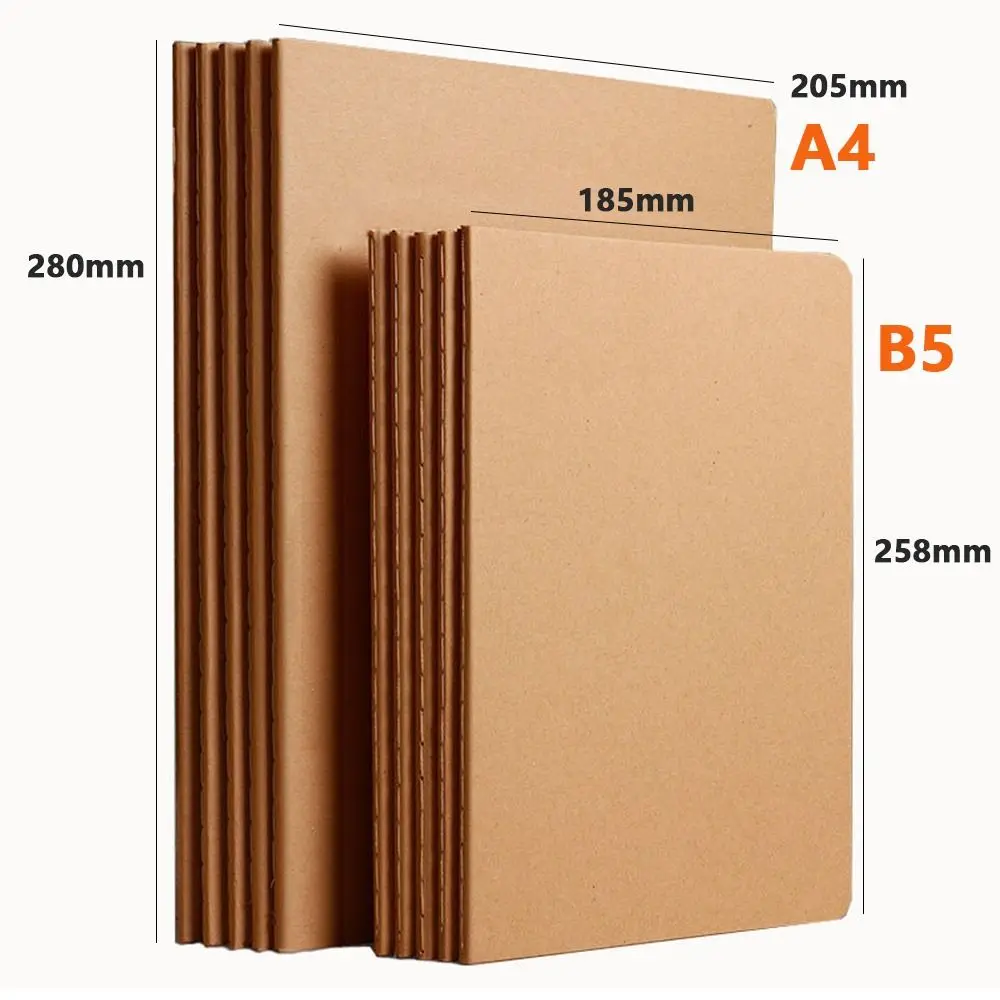 High Quality A4/B5 Notebook Kraft Cover Grid/Lined/Blank Notepad Sketchbook School thumbnail 6