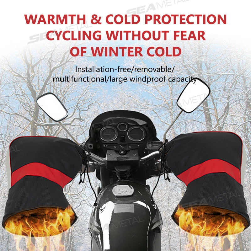 SEAMETAL Winter Thermal Motorcycle Muffs Velvet Motorbike Handlebar Cover Windproof Waterproof Weather Protection Cover Gloves thumbnail 2