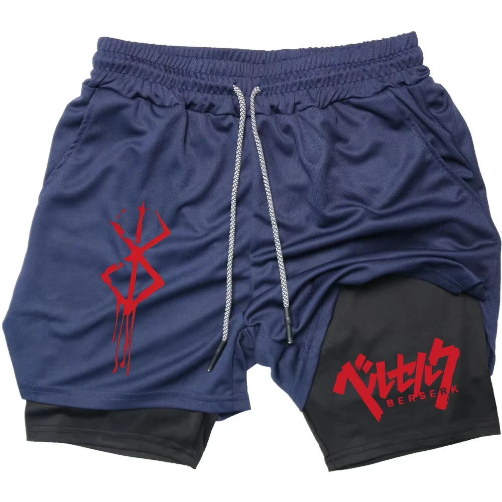 Anime Berserk Performance Shorts Men 2 in 1 Running Compression Shorts Training Yoga Gym Sportswear Workout Shorts with Pockets thumbnail 5