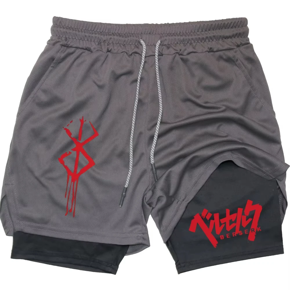 Anime Berserk Performance Shorts Men 2 in 1 Running Compression Shorts Training Yoga Gym Sportswear Workout Shorts with Pockets thumbnail 3