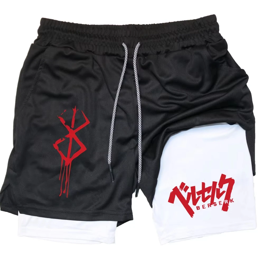Anime Berserk Performance Shorts Men 2 in 1 Running Compression Shorts Training Yoga Gym Sportswear Workout Shorts with Pockets thumbnail 4