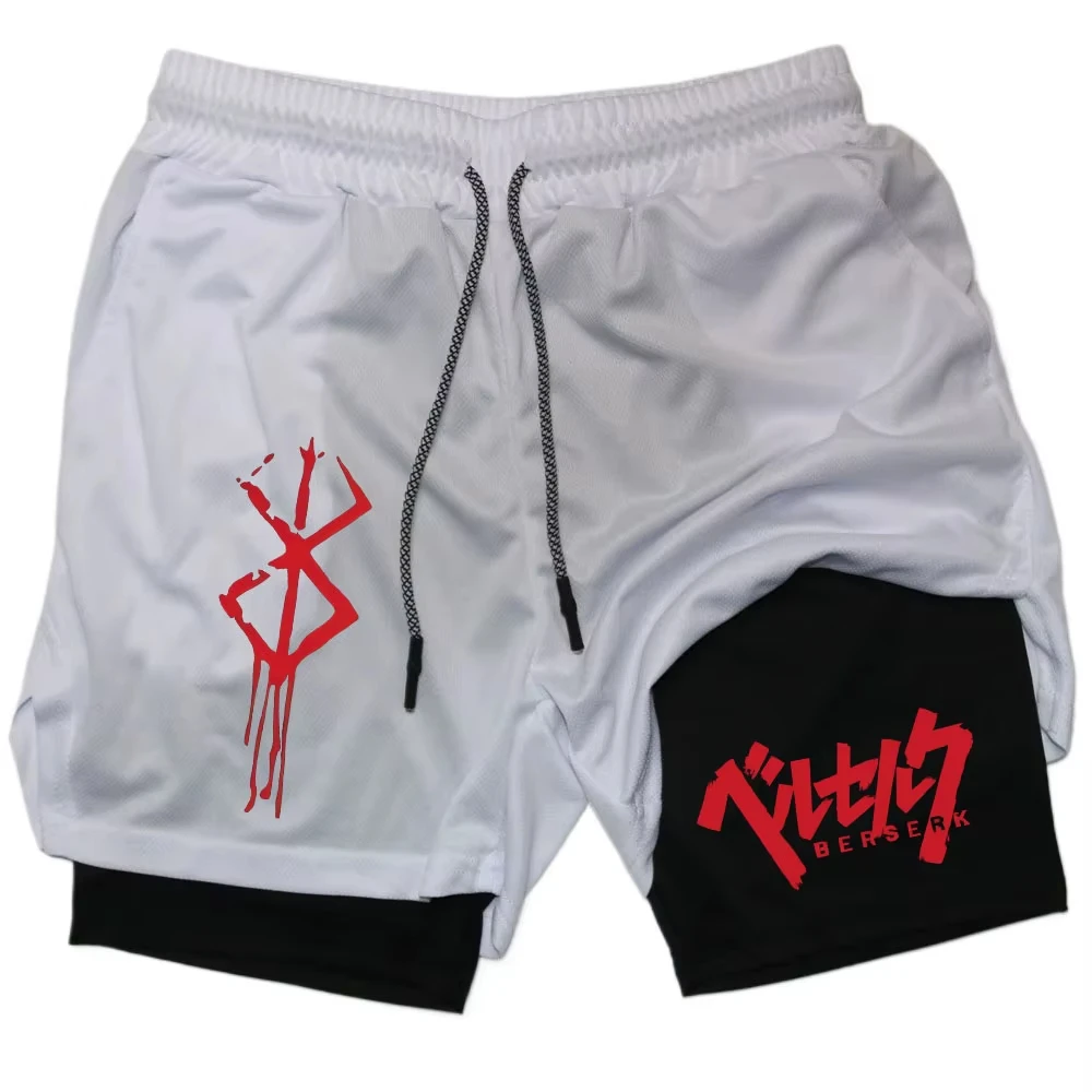 Anime Berserk Performance Shorts Men 2 in 1 Running Compression Shorts Training Yoga Gym Sportswear Workout Shorts with Pockets thumbnail 2