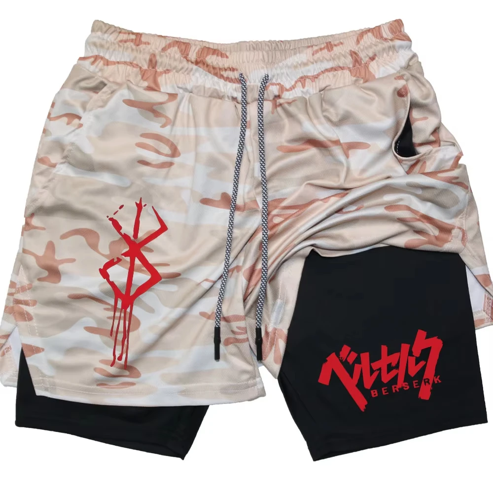 Anime Berserk Performance Shorts Men 2 in 1 Running Compression Shorts Training Yoga Gym Sportswear Workout Shorts with Pockets thumbnail 6