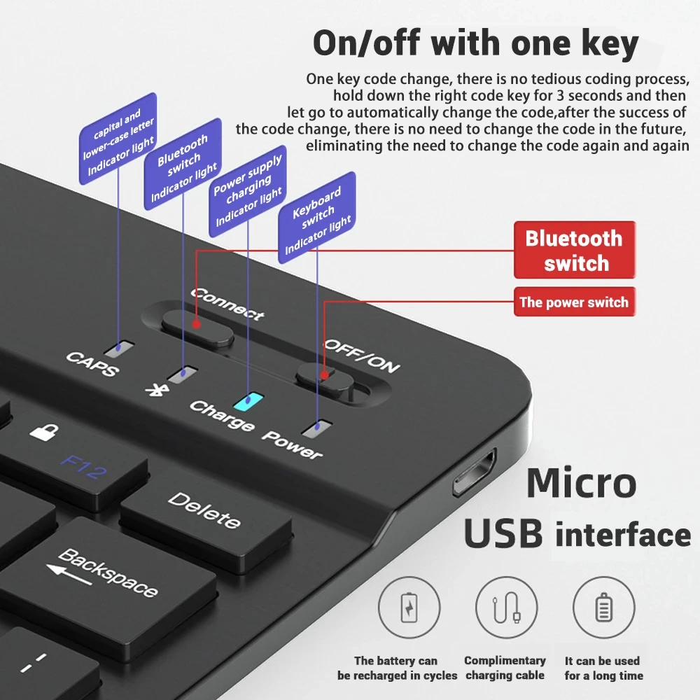 Mini Bluetooth Keyboard RGB Wireless Keyboard 10 inch Backlit Keyboard Backlight Touchpad Keyboard for IOS Android Windows iPad thumbnail 6