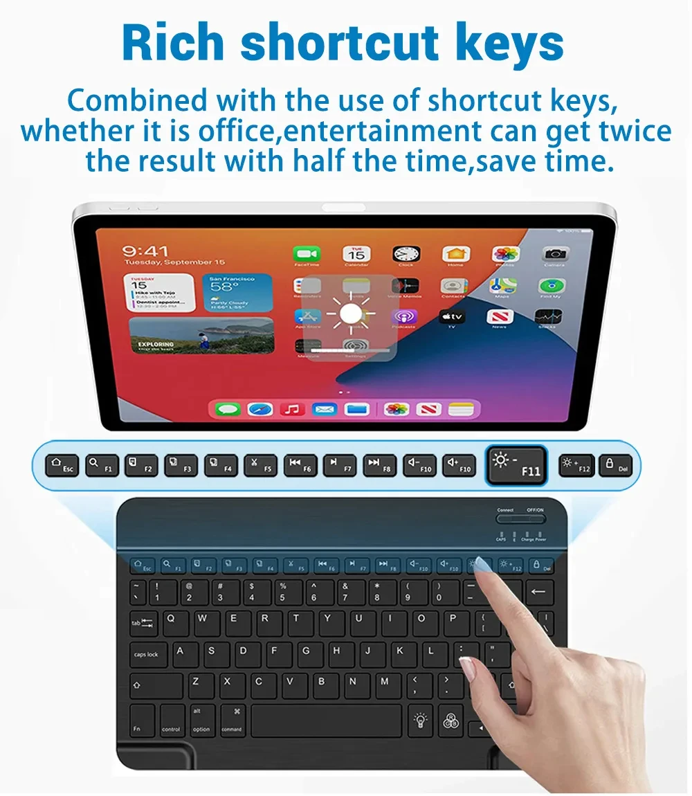 Mini Bluetooth Keyboard RGB Wireless Keyboard 10 inch Backlit Keyboard Backlight Touchpad Keyboard for IOS Android Windows iPad thumbnail 5