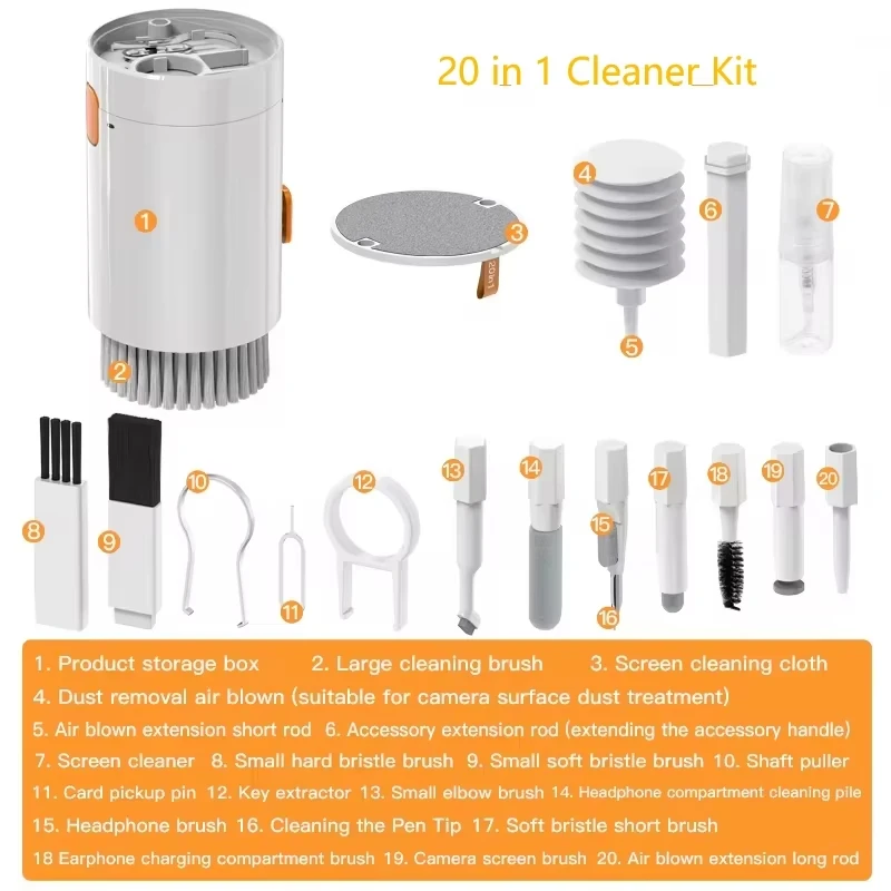 20 in 1 Digital Cleaning Kit Phone Camera Laptop keyboard Cleaning brush key Screen cleaner Dust Collector Christmas gift thumbnail 2