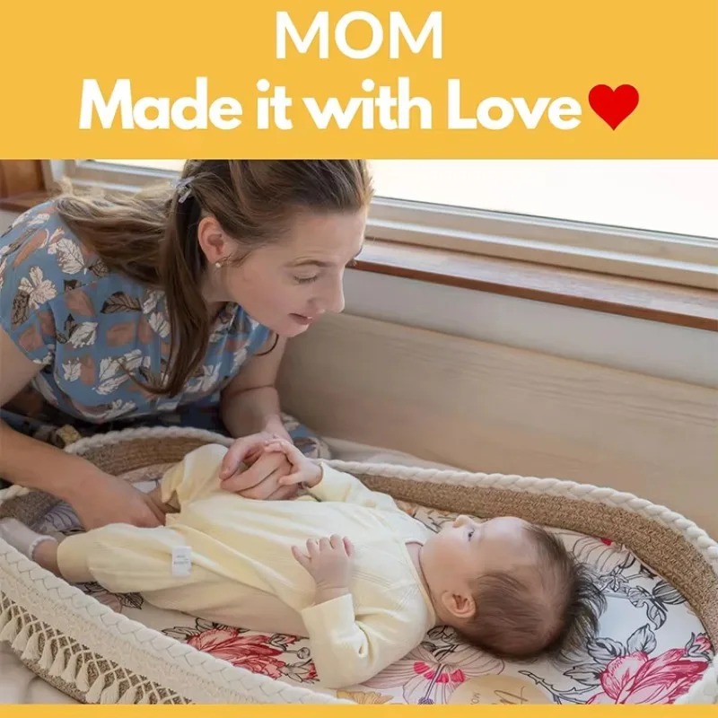 Baby Changing Basket  Handmade 100% Cotton Rope Woven Portable Nursery Decor Waterproof Pad Diaper Basket for Boy, Girl thumbnail 3