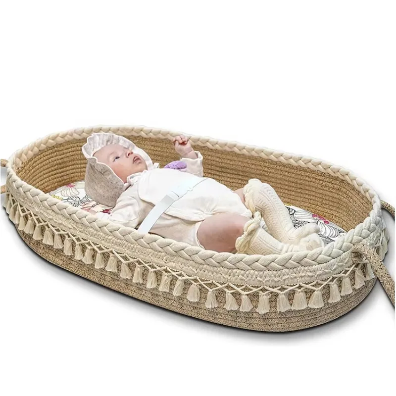 Baby Changing Basket  Handmade 100% Cotton Rope Woven Portable Nursery Decor Waterproof Pad Diaper Basket for Boy, Girl thumbnail 5