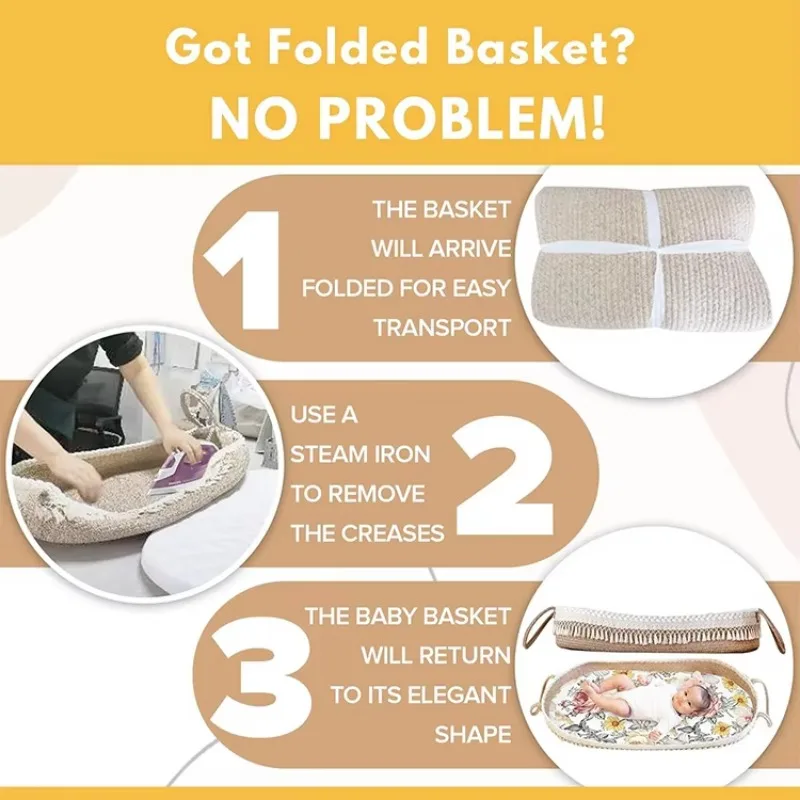 Baby Changing Basket  Handmade 100% Cotton Rope Woven Portable Nursery Decor Waterproof Pad Diaper Basket for Boy, Girl thumbnail 6