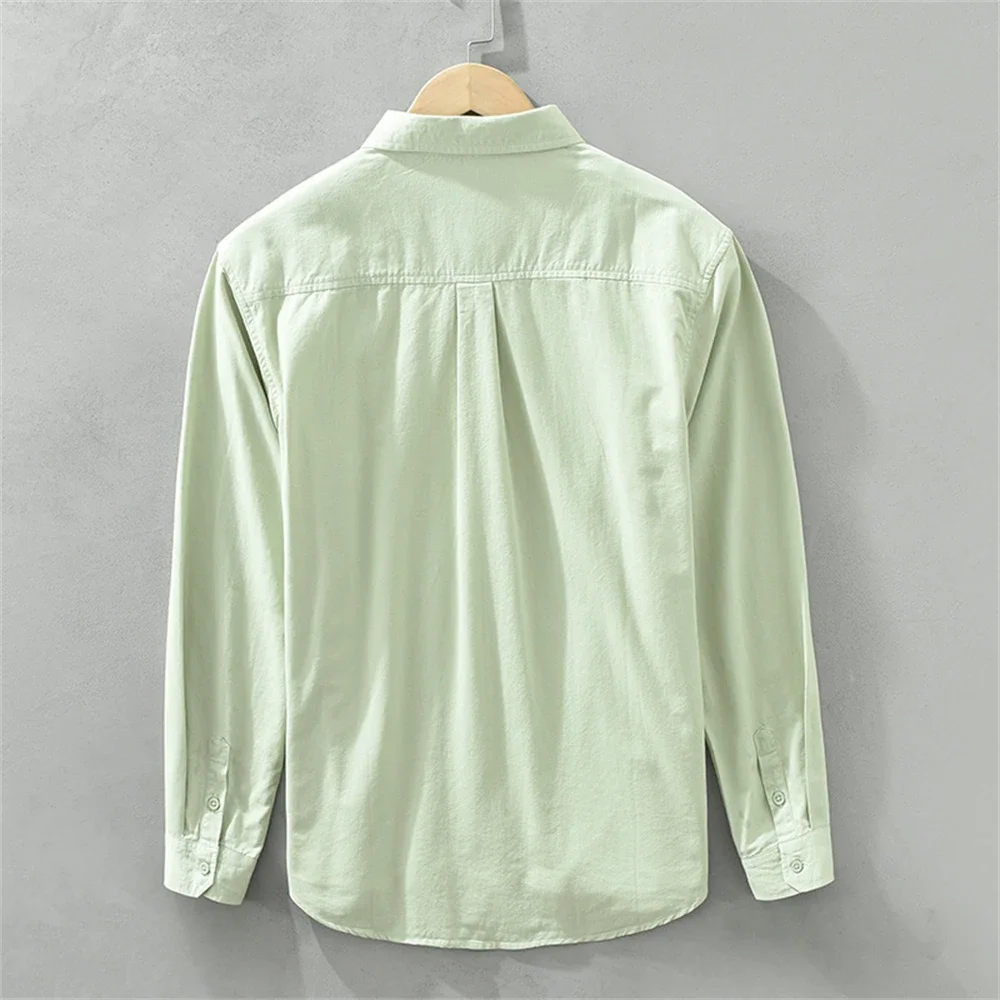 Mens long sleeve regular shirt Multi-color cotton plain shirt for Young men work tops Autumn men's clothing loose casual shirts thumbnail 2