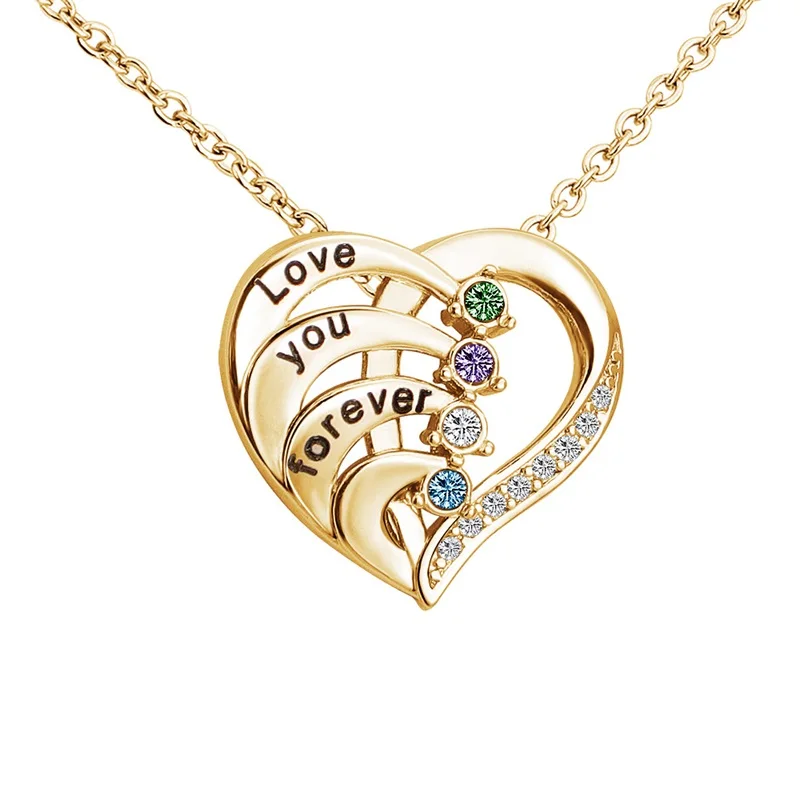 Personalized Name Necklace with Birthstones Custom Promise Necklace Heart Pendant with Engraved Names Christmas Jewelry Gifts thumbnail 4