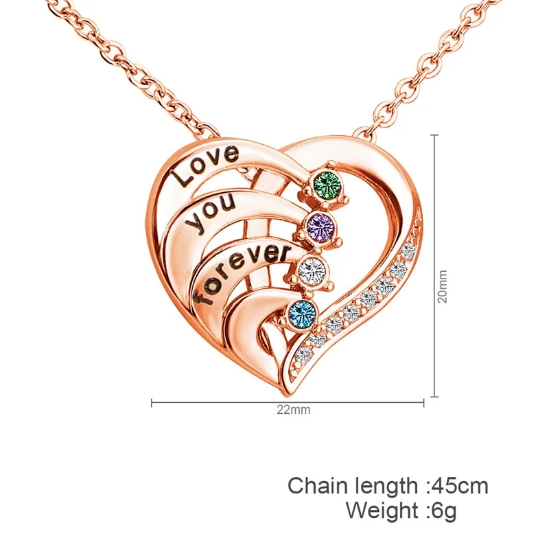 Personalized Name Necklace with Birthstones Custom Promise Necklace Heart Pendant with Engraved Names Christmas Jewelry Gifts thumbnail 6
