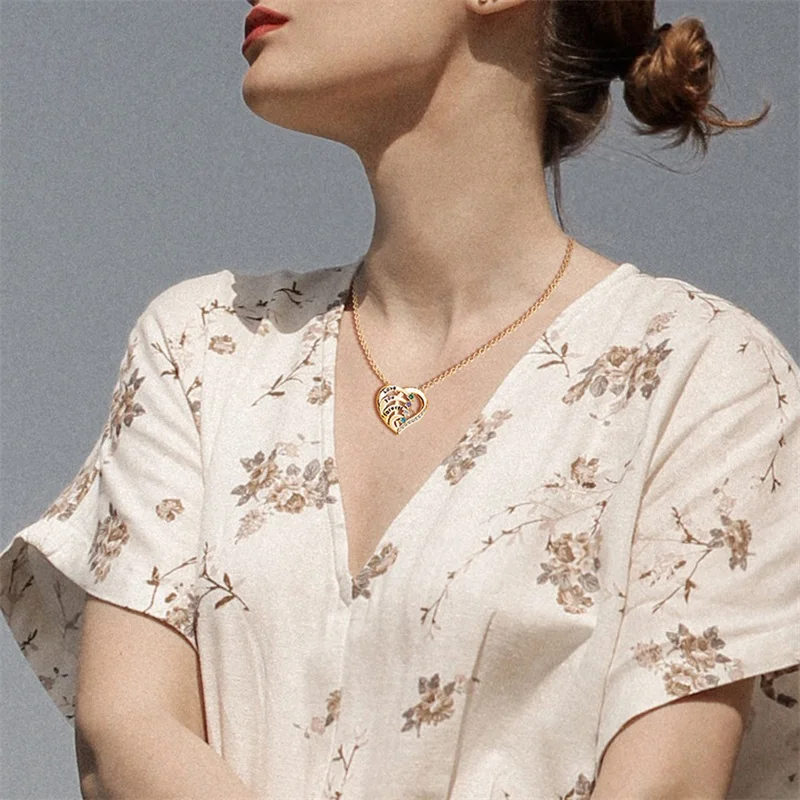 Personalized Name Necklace with Birthstones Custom Promise Necklace Heart Pendant with Engraved Names Christmas Jewelry Gifts thumbnail 3