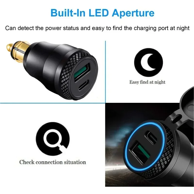 Motorcycle Waterproof Charger 30W QC3.0 USB C-type PD Power Adapter Hella DIN Plug Socket Quick Charger for BMW Ducati Triumph thumbnail 3