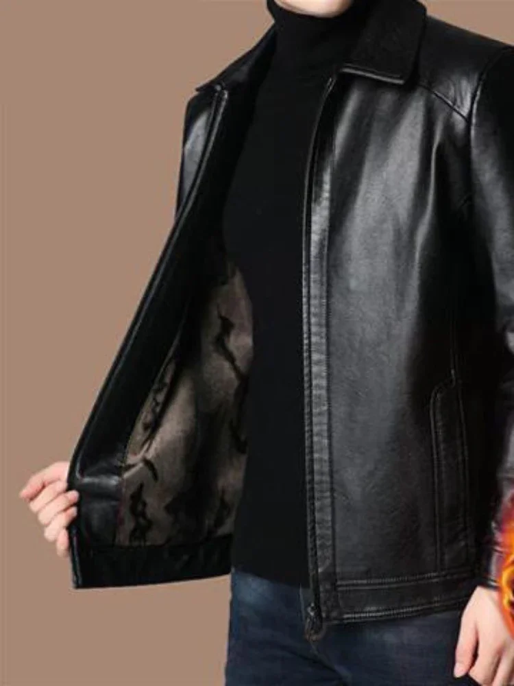 Faux Leather Men Jackets Coats Stand Collar Zipper Coat Solid Casual Regular Splice Simple Jacket Outerwear Autumn Winter thumbnail 2