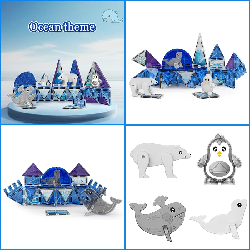Magnetic Tiles Animal Dinosaur Theme Blocks Kids Toys DIY Farm Magnetic Tiles Scene construction Boys Game Activity Sensory Toys thumbnail 5