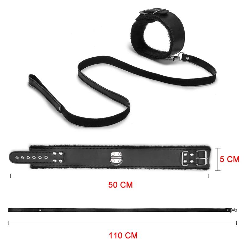 BDSM Collar Leather And Leash Plush Fetish Bondage Sex Necklace SM Toys Restraints Sex Toys For Adults Couples Games thumbnail 3