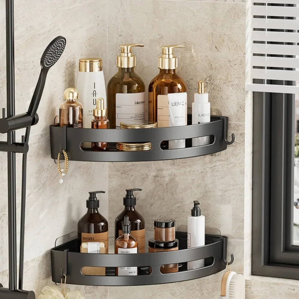 1/2/3pcs Plastic Bathroom Storage Rack Shampoo Holder Adhensive Shower Caddy Shelves Storage No Drill Shelf Corner Towel Shelves thumbnail 2