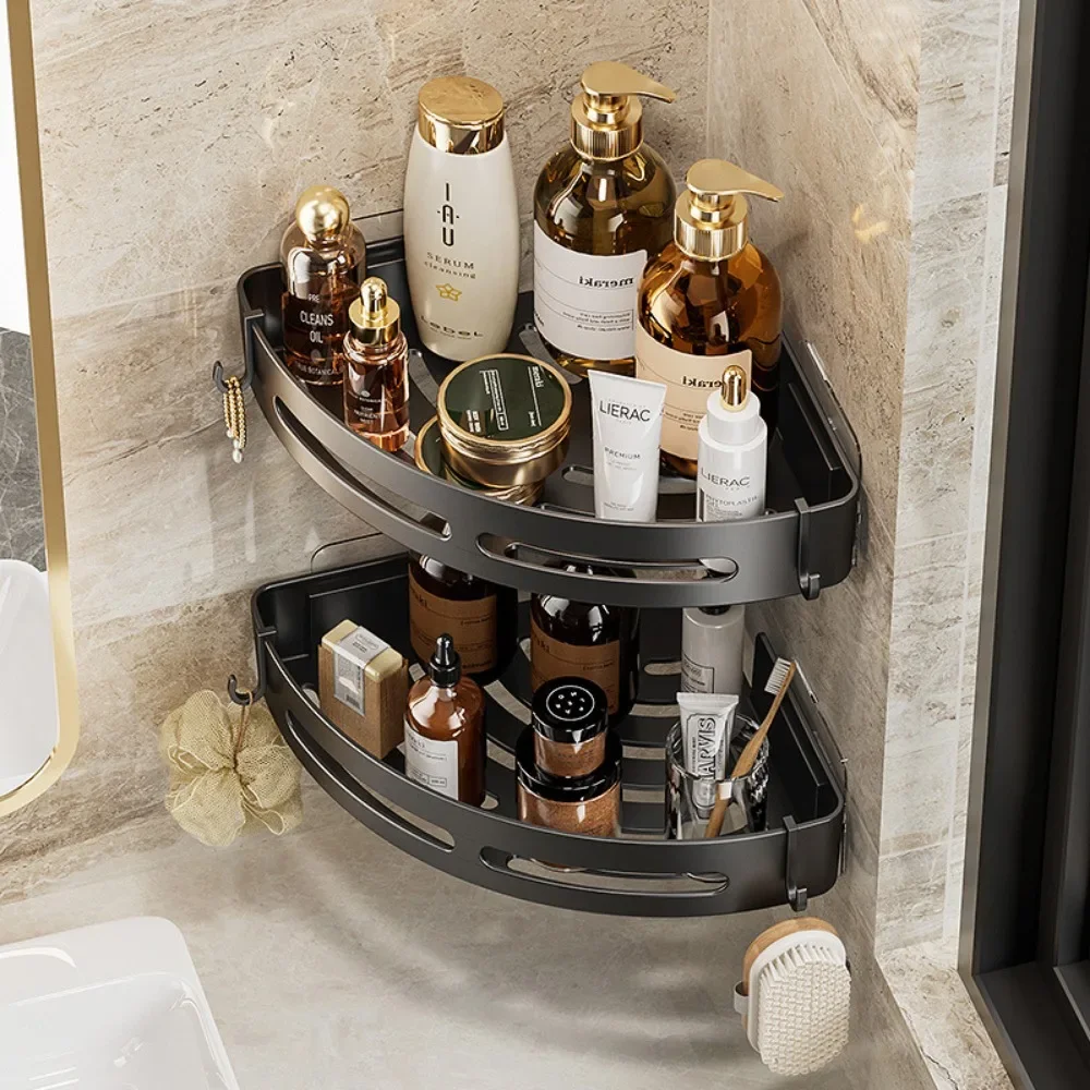1/2/3pcs Plastic Bathroom Storage Rack Shampoo Holder Adhensive Shower Caddy Shelves Storage No Drill Shelf Corner Towel Shelves thumbnail 3