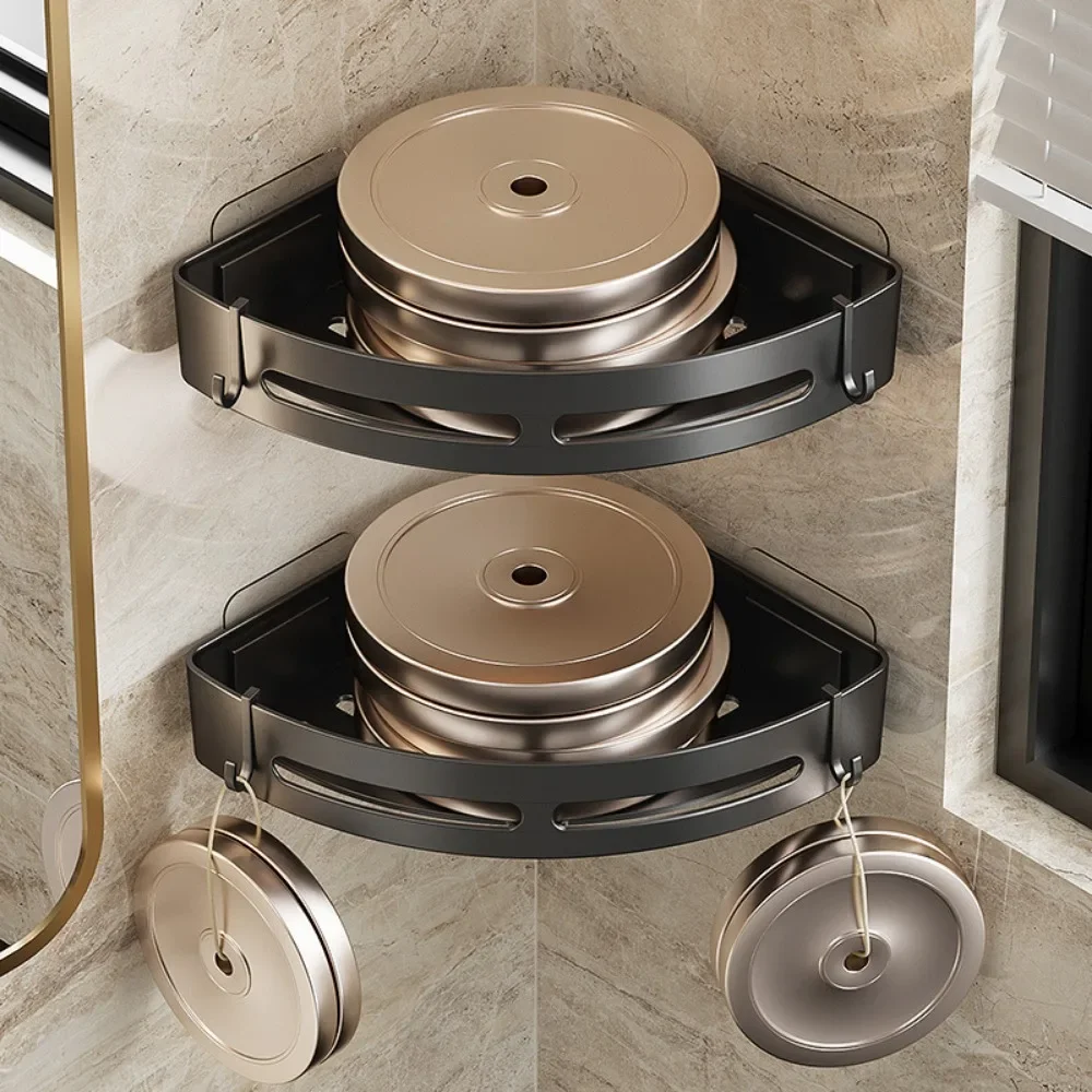 1/2/3pcs Plastic Bathroom Storage Rack Shampoo Holder Adhensive Shower Caddy Shelves Storage No Drill Shelf Corner Towel Shelves thumbnail 5