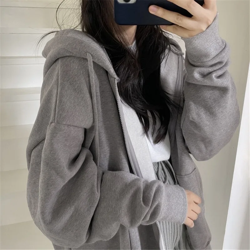 Korean Fashion Zipper Hood Sweatshirt Women Autumn Long Sleeve Tops Casual Y2K Hoodies Streetwear Harajuku Loose Jackets Coats thumbnail 6
