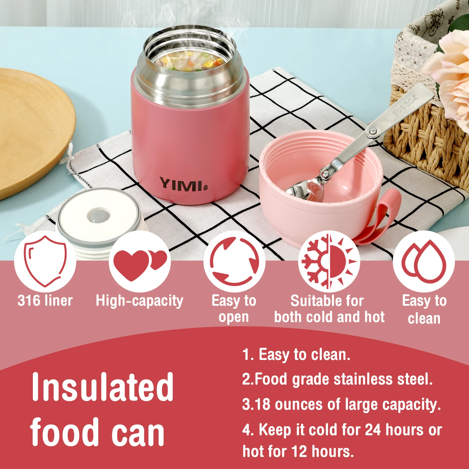 Stainless Steel Insulated Thermo Soup Cup 530ml 480ml Portable Lunch Box with Spoon Food Container Vaccum Cup Insulate Bento Box thumbnail 2
