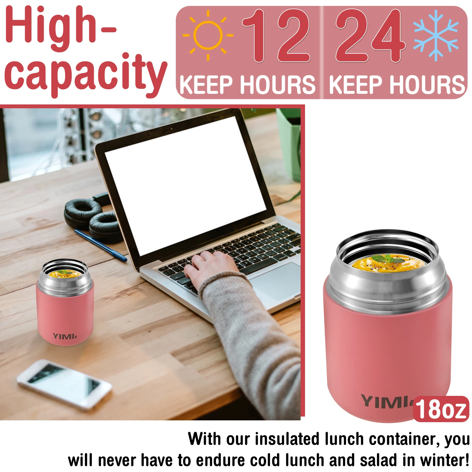 Stainless Steel Insulated Thermo Soup Cup 530ml 480ml Portable Lunch Box with Spoon Food Container Vaccum Cup Insulate Bento Box thumbnail 5