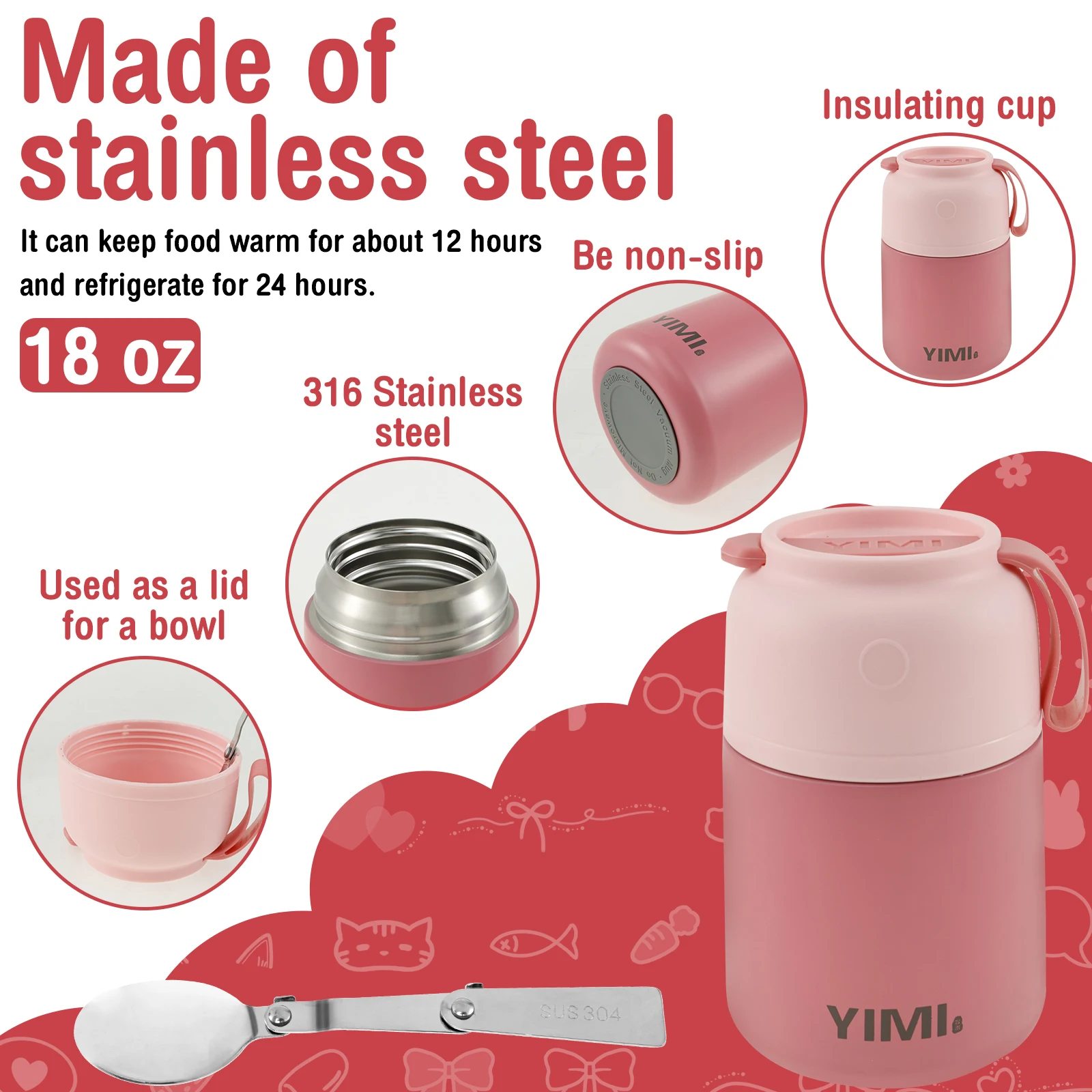 Stainless Steel Insulated Thermo Soup Cup 530ml 480ml Portable Lunch Box with Spoon Food Container Vaccum Cup Insulate Bento Box thumbnail 3