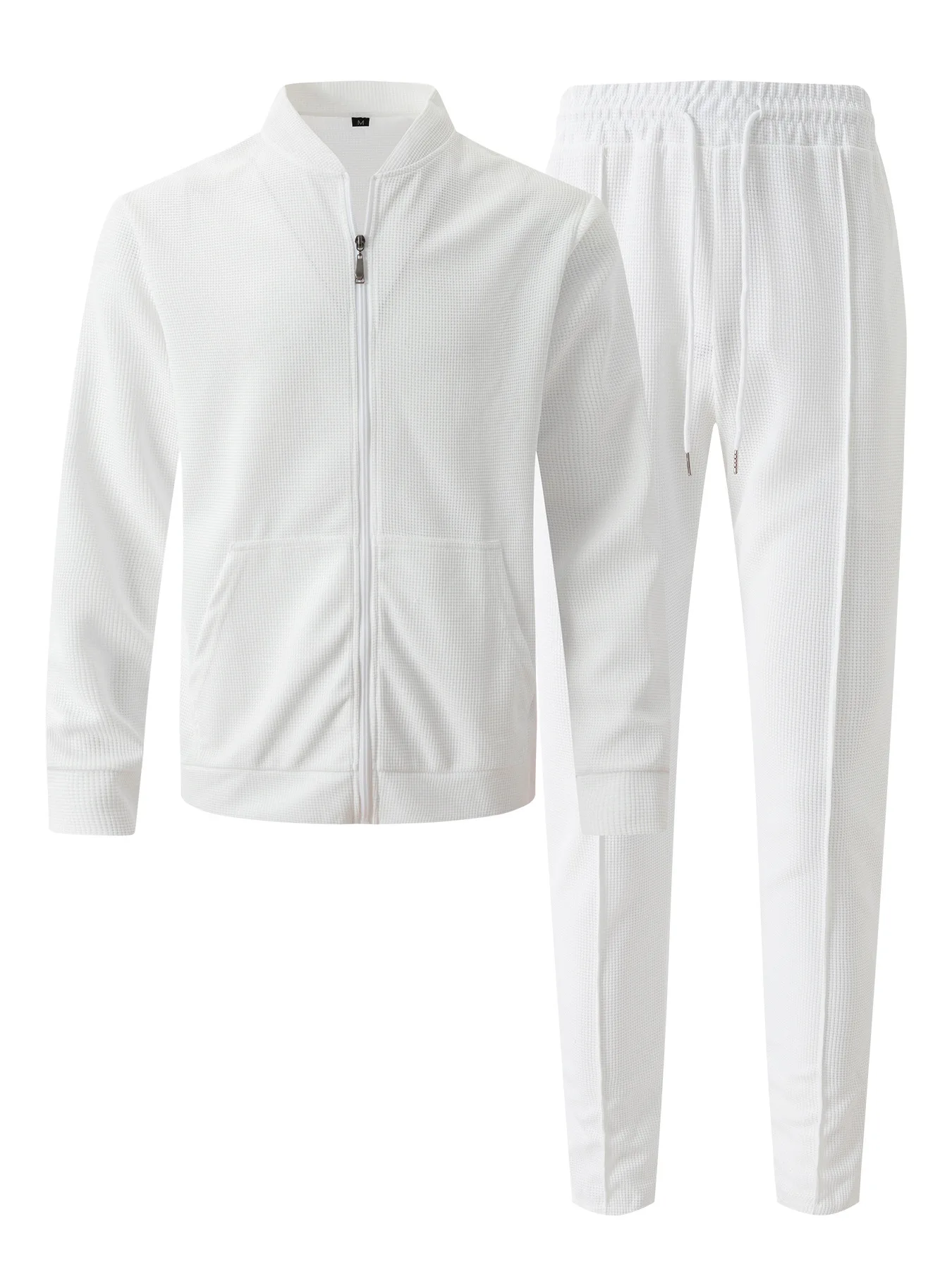 Autumnwinter men's casual blazer set new fashion Waffle baseball suit round neck pocket zipper long sleeve trousers two-piece se thumbnail 6