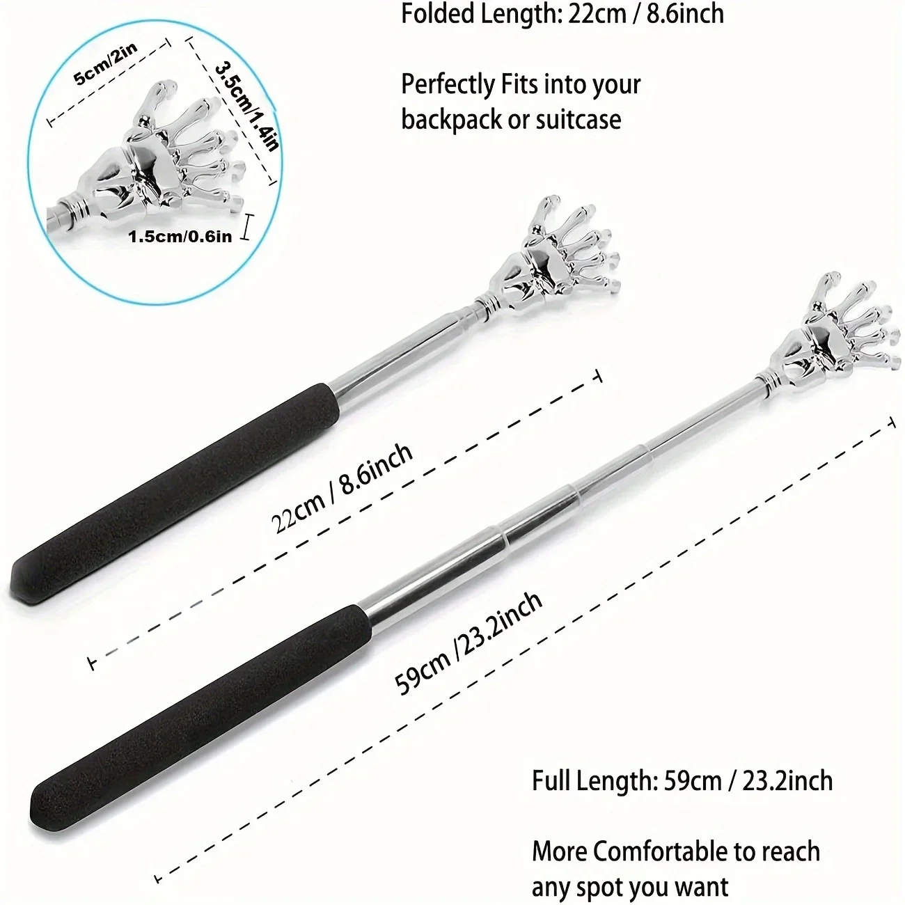 Adjustable Stainless Steel Back Scratcher with Retractable Claw for Portable and Convenient Massage and Tickle Relief thumbnail 3