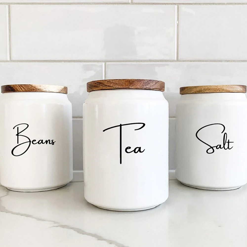 Kitchen Organization Canister Jar Labels Sticker Waterproof Decal Tea Coffee Sugar Baking Salt Quotes Vinyl Mural Art Decals