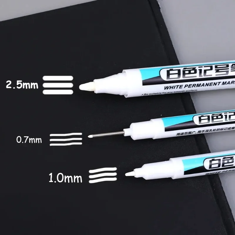 5-1PCS White Marker Pens Oily Waterproof Permanent Paint Markers Gel Pencil Tire Notebook Glass Painting Pen 0.7mm 1mm 2.5mm thumbnail 2