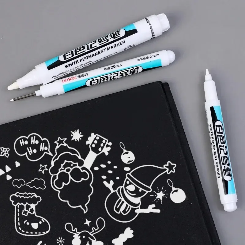 5-1PCS White Marker Pens Oily Waterproof Permanent Paint Markers Gel Pencil Tire Notebook Glass Painting Pen 0.7mm 1mm 2.5mm thumbnail 3
